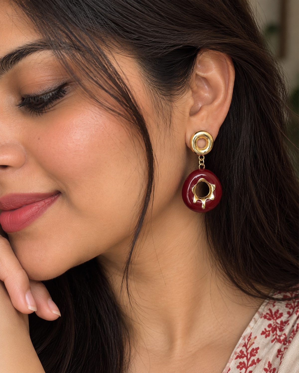 Golden Donut Statement Drop Earrings