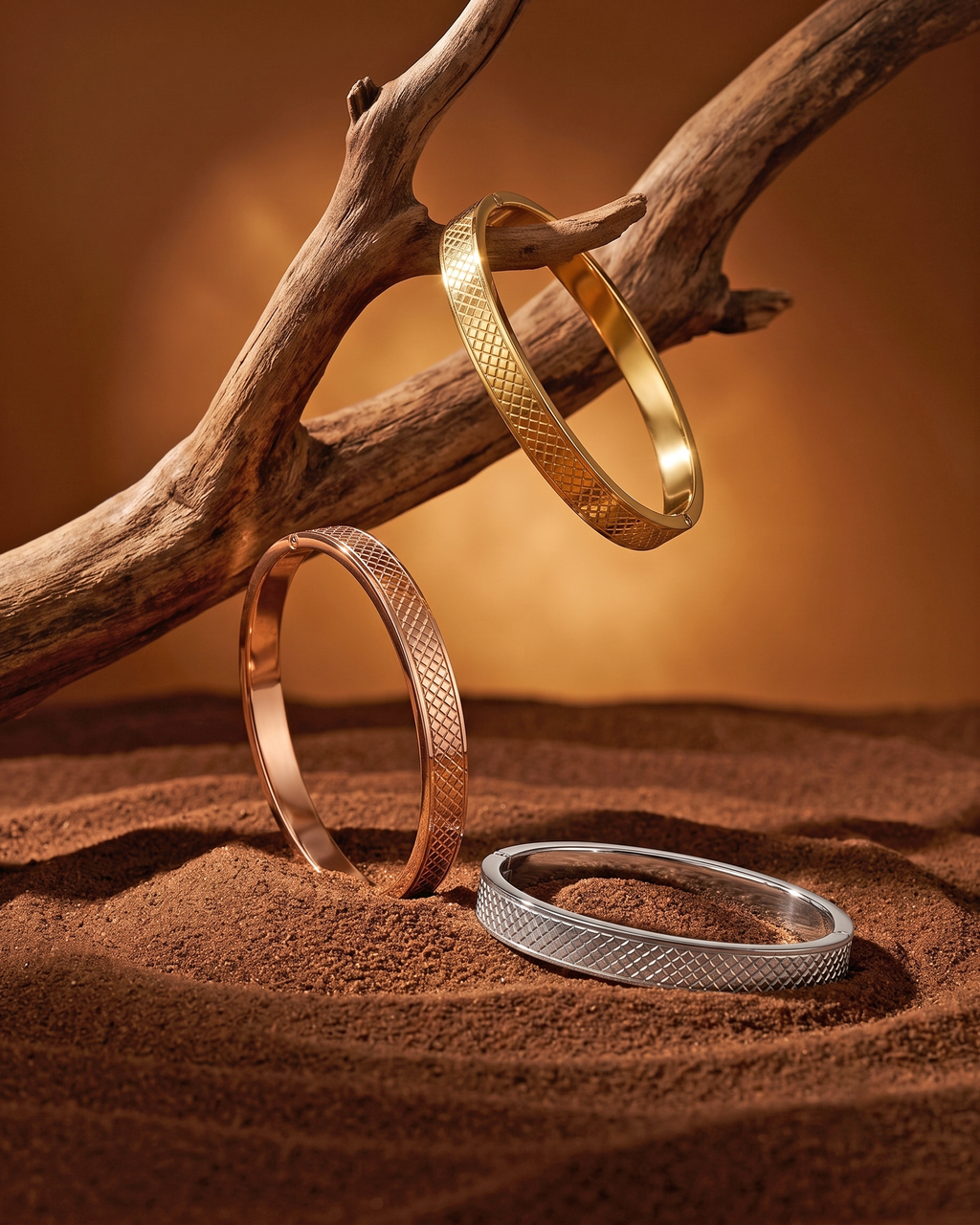 Textured Bangle Bracelet Set - Pack of 3 (Anti Tarnish)