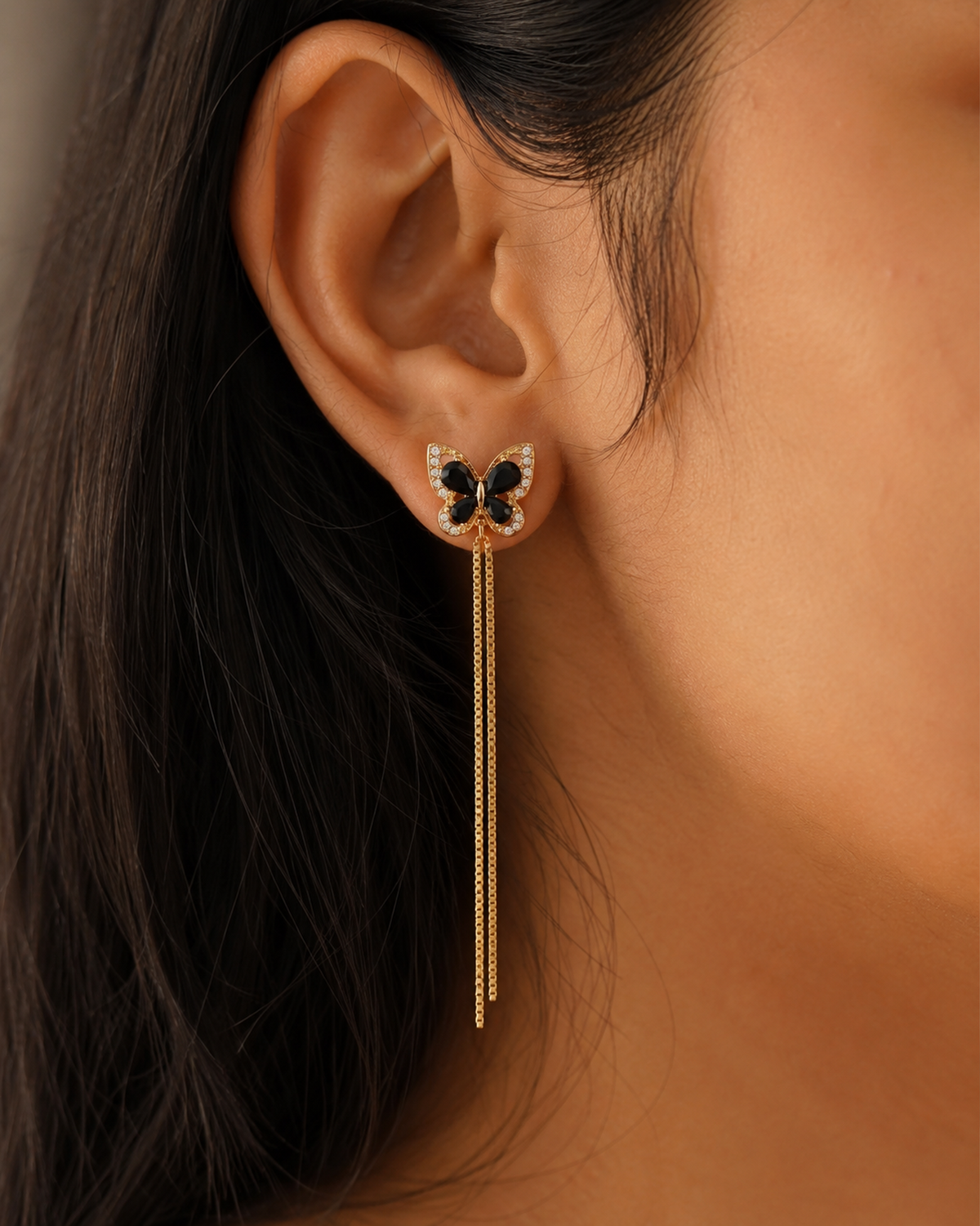 Black Butterfly Chain Earrings