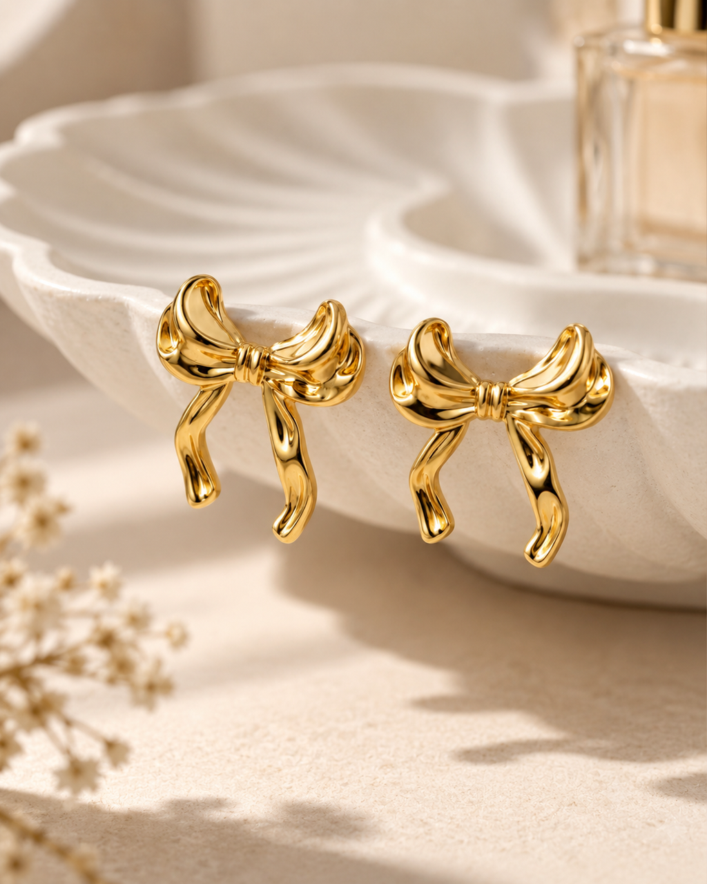 Golden Bow Statement Earrings (Anti Tarnish)