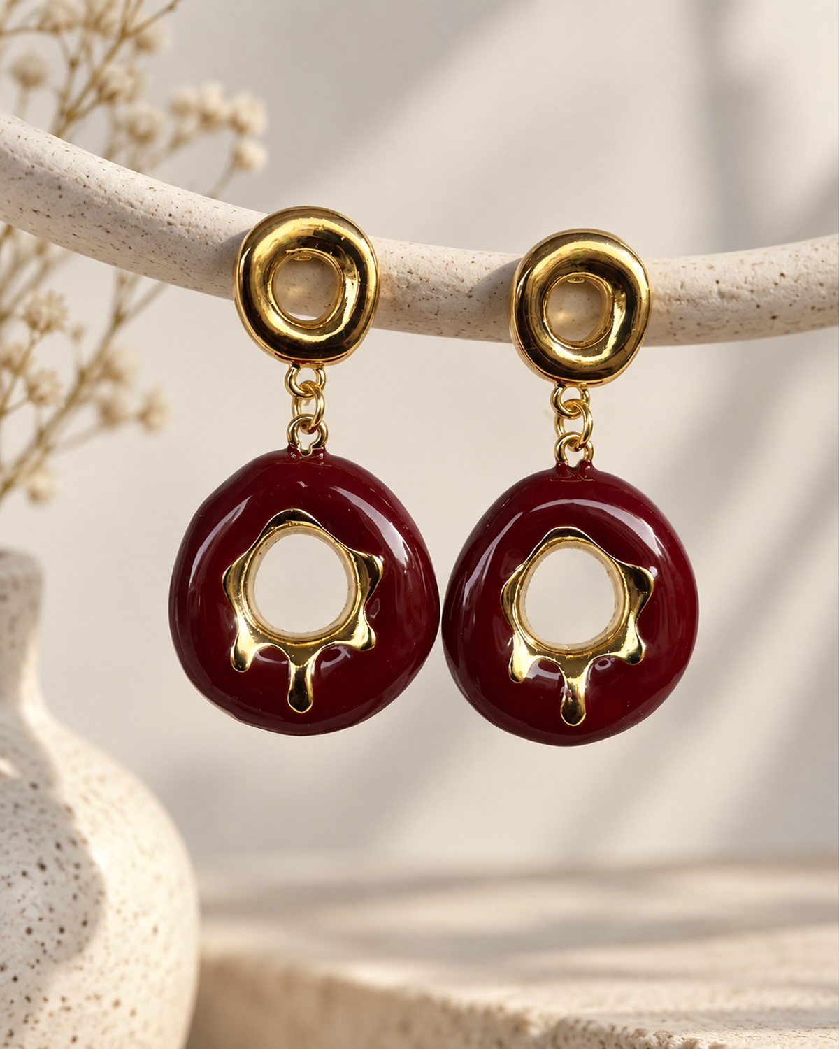 Golden Donut Statement Drop Earrings