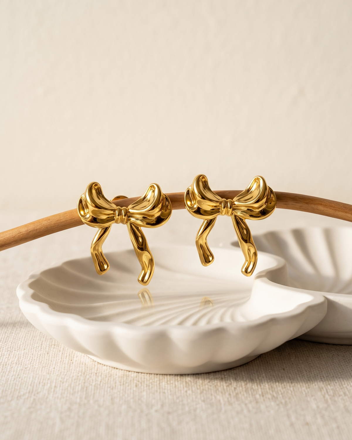 Golden Bow Statement Earrings (Anti Tarnish)