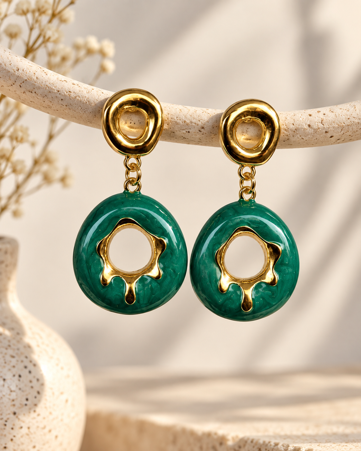 Golden Donut Statement Drop Earrings