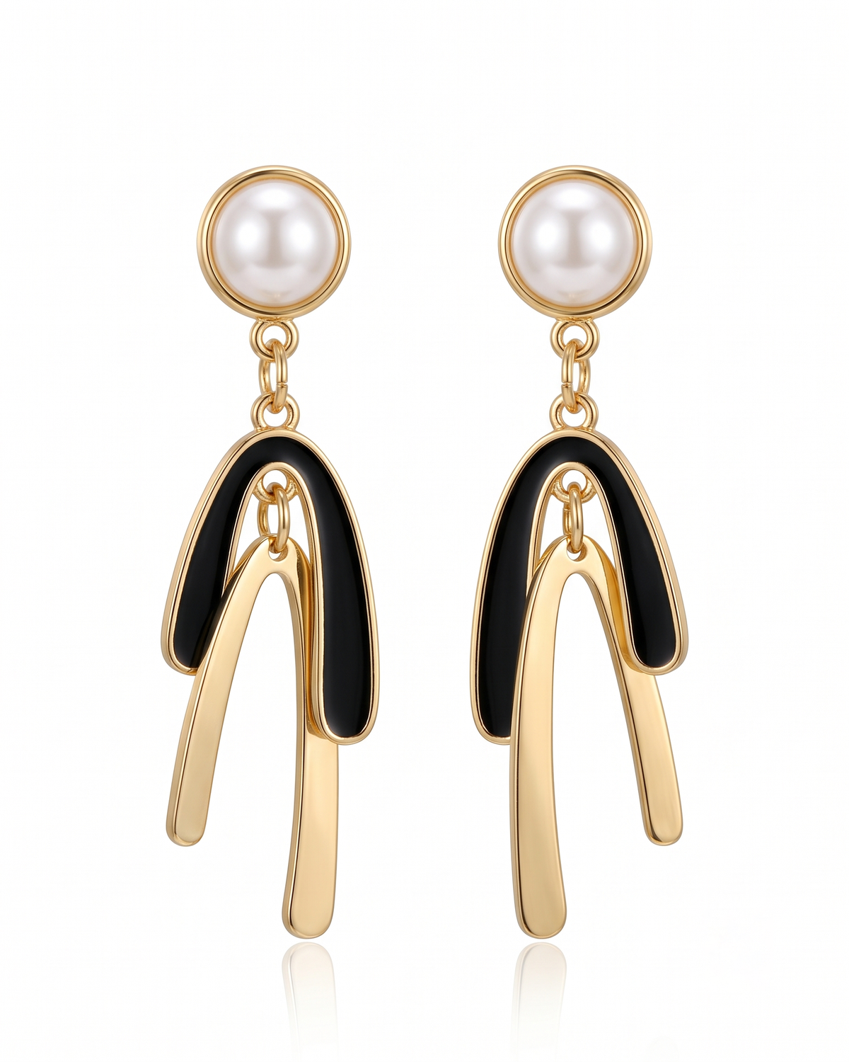 Black & Gold Pearl Statement Drop Earrings (Anti Tarnish)