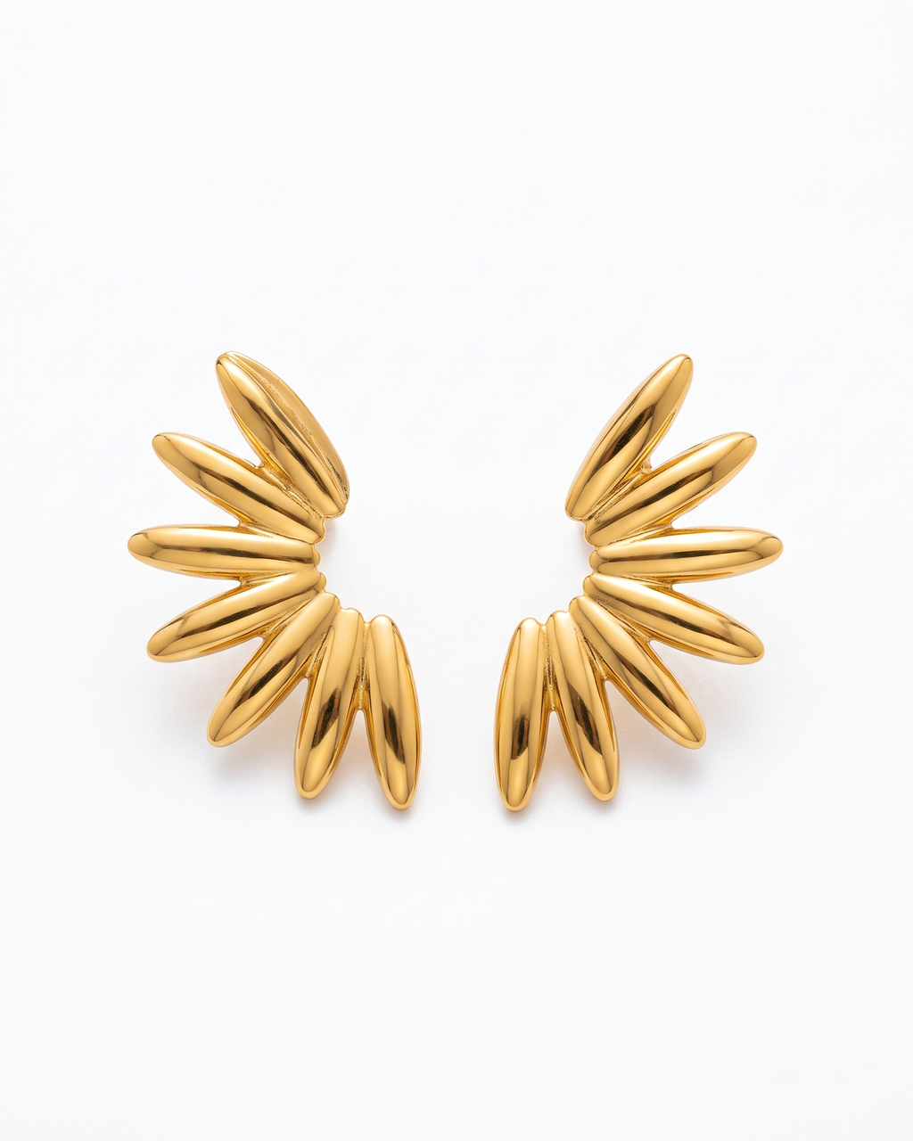 Golden Sunburst Leaf Stud Earrings (Anti Tarnish)