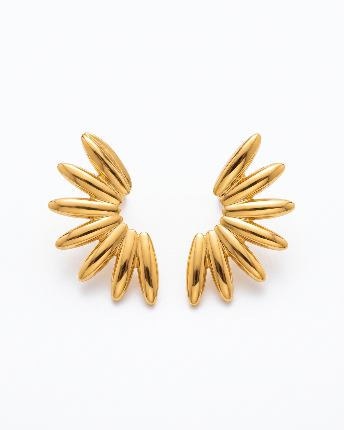 Golden Sunburst Leaf Stud Earrings (Anti Tarnish)