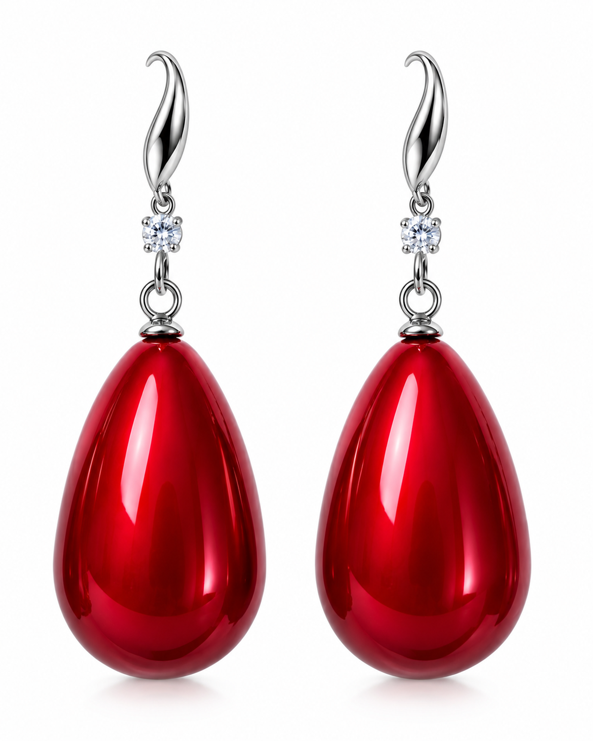 Red Teardrop Crystal Drop Earrings