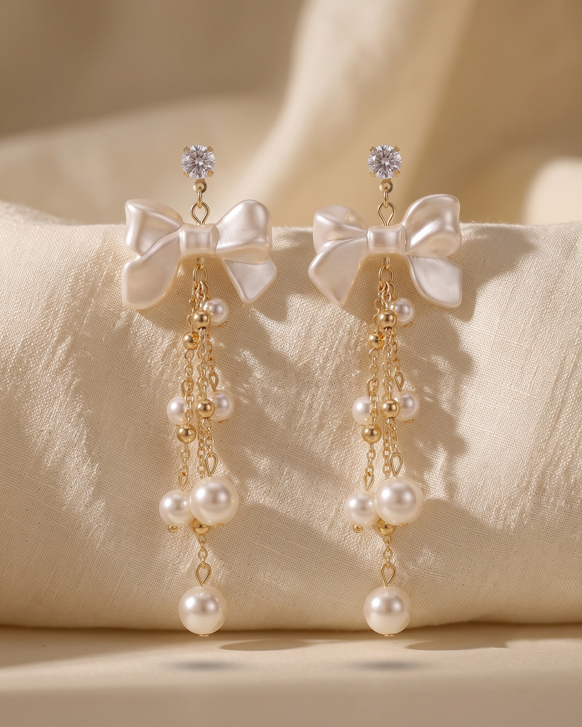 Pearl Bow Drop Earrings