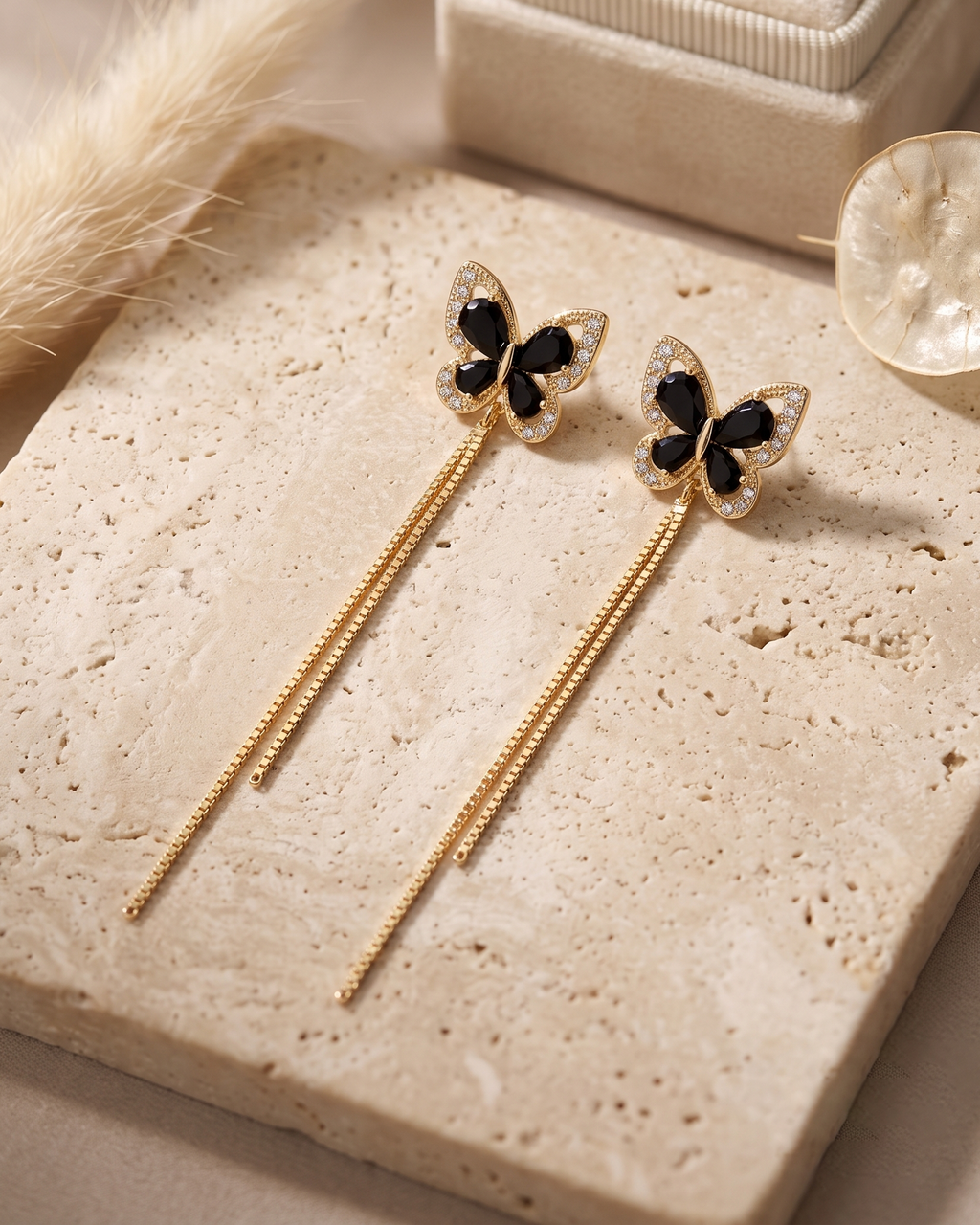 Black Butterfly Chain Earrings