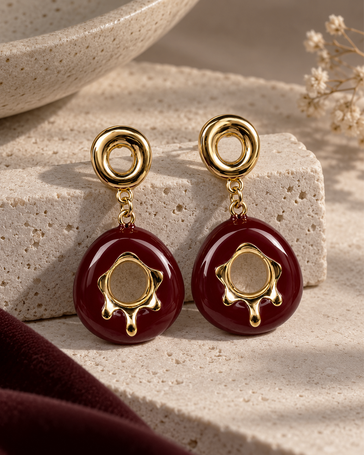 Golden Donut Statement Drop Earrings
