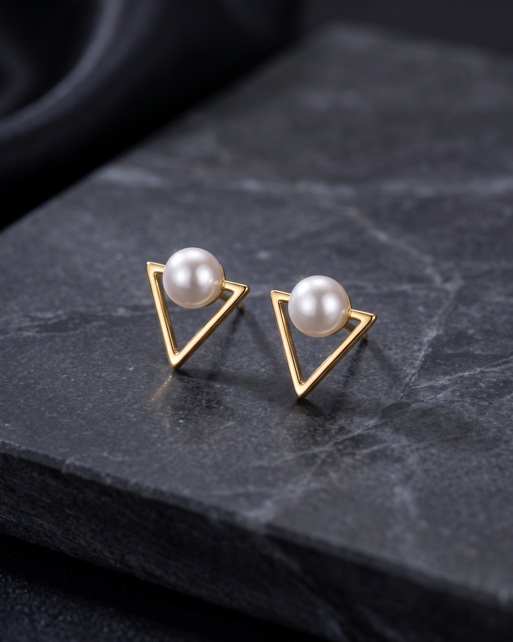 Pearl Triangle Stud Earrings