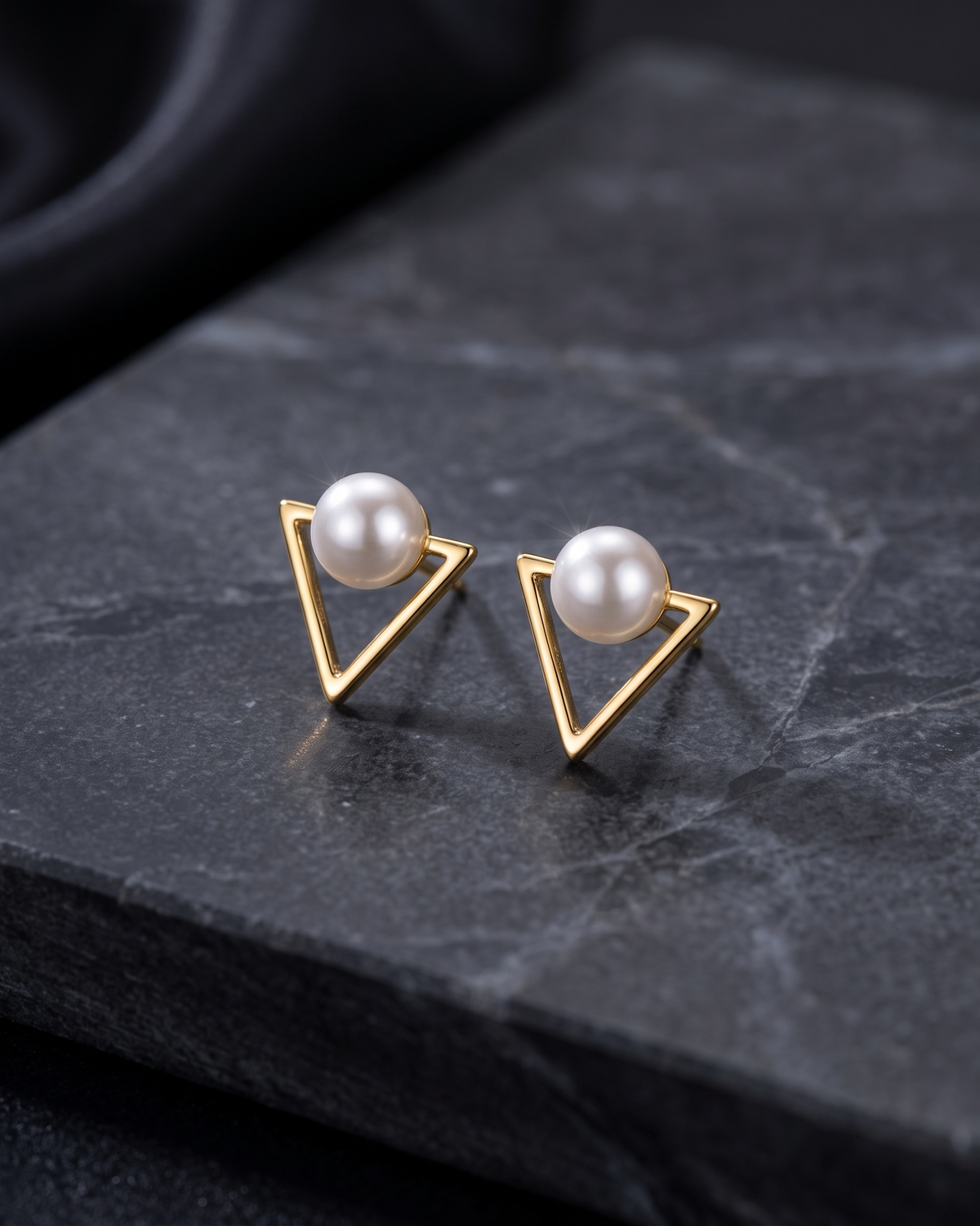 Pearl Triangle Stud Earrings