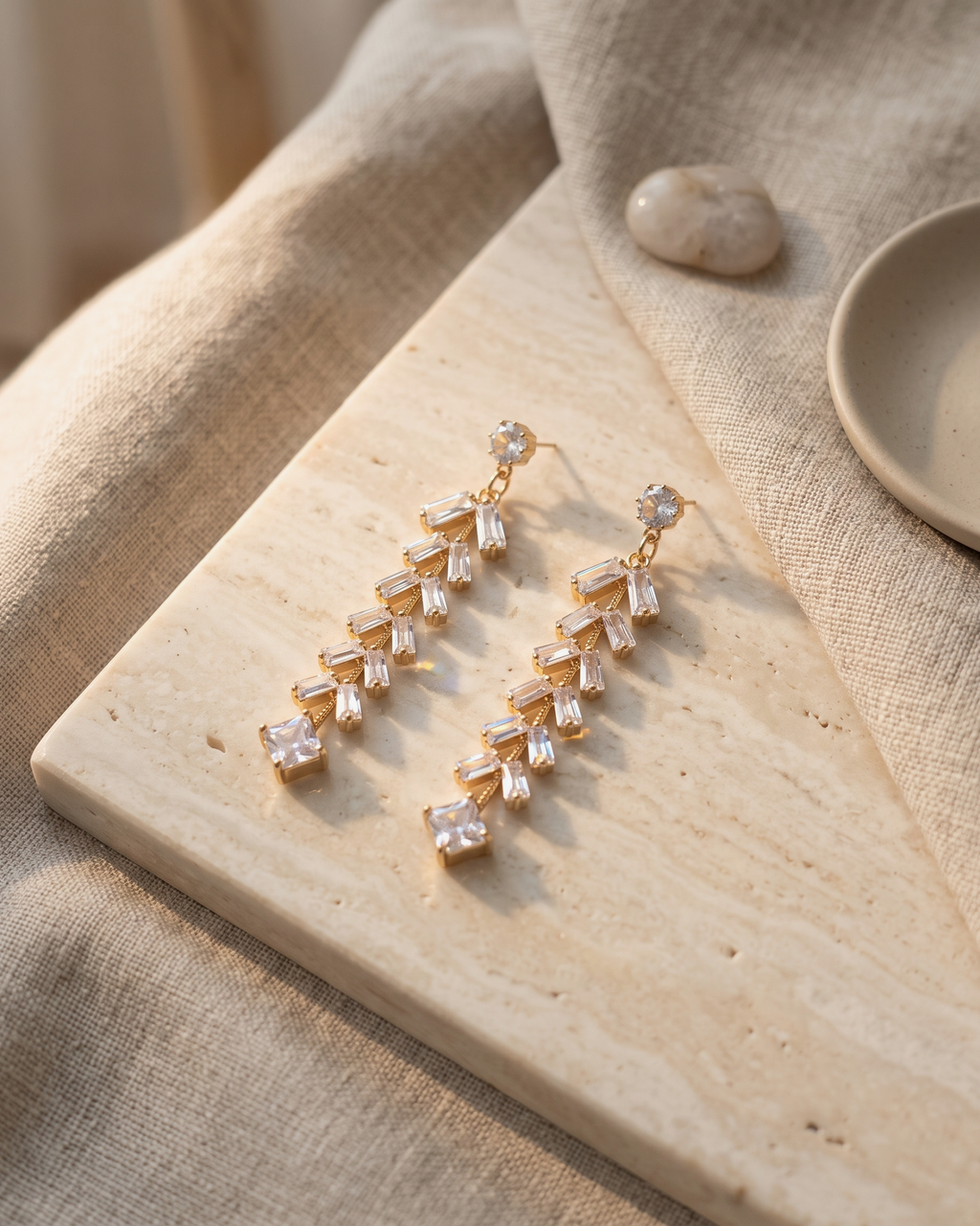 Crystal Leaf Drop Earrings (American Diomond)