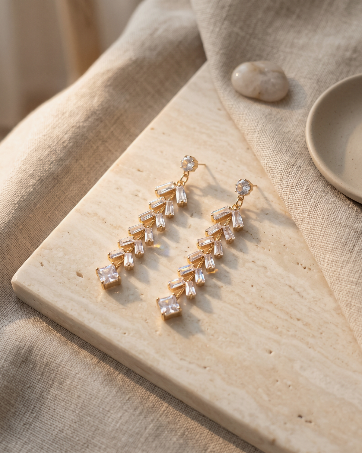 Crystal Leaf Drop Earrings (American Diomond)