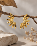 Golden Sunburst Leaf Stud Earrings (Anti Tarnish)