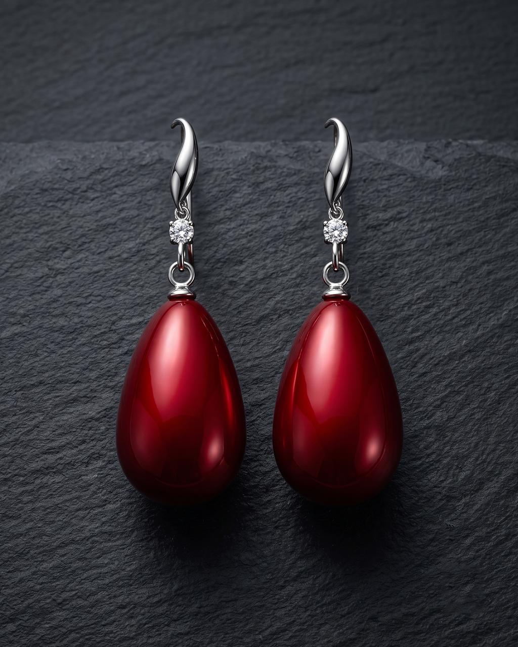 Red Teardrop Crystal Drop Earrings