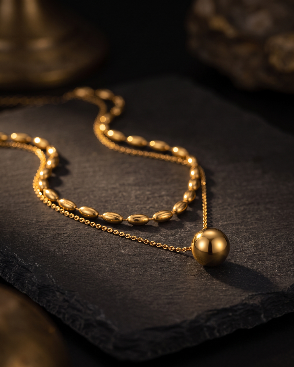 Golden Pearl Layered Necklace (Anti Tarnish)