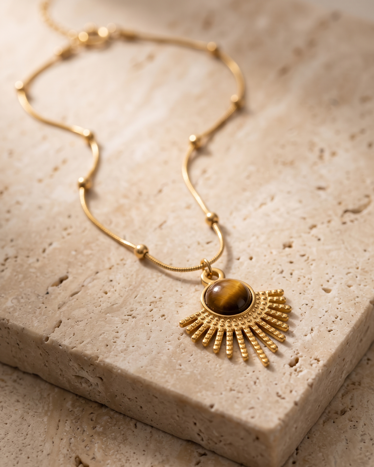 Tiger Eye Sunburst Necklace (Anti Tarnish)