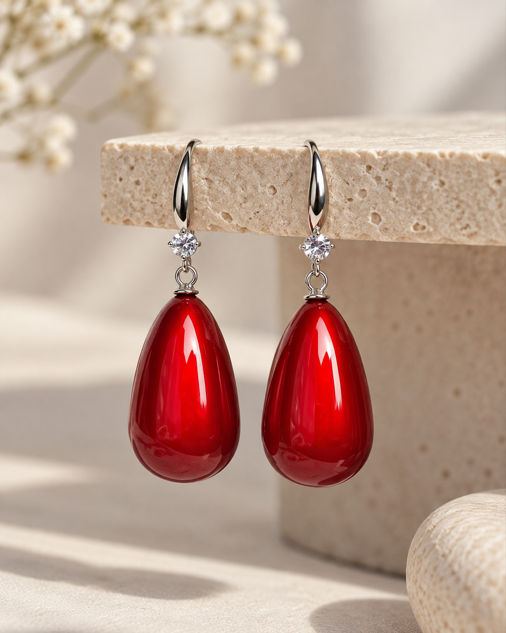 Red Teardrop Crystal Drop Earrings