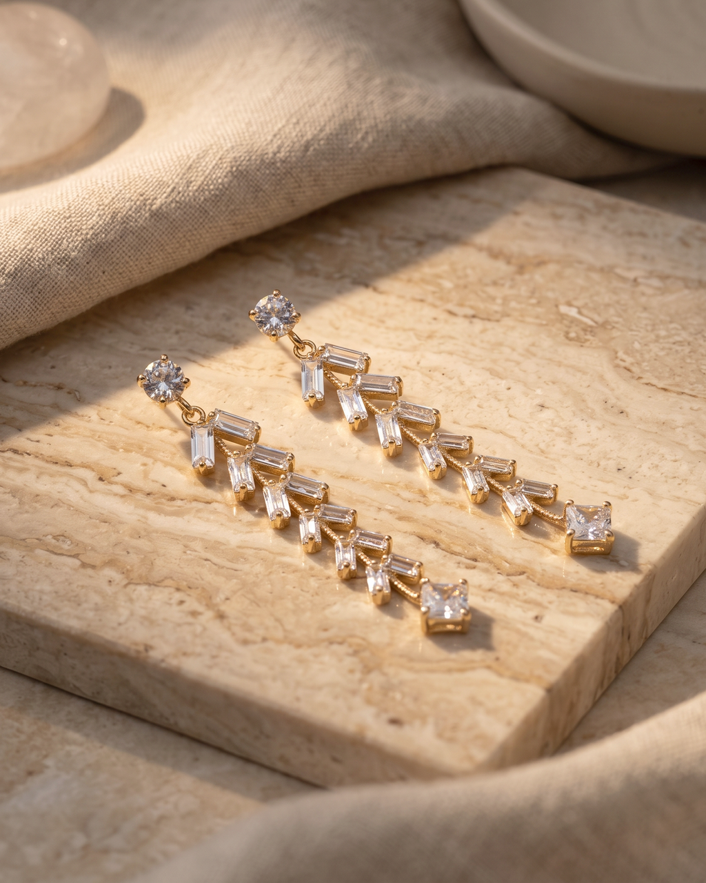 Crystal Leaf Drop Earrings (American Diomond)