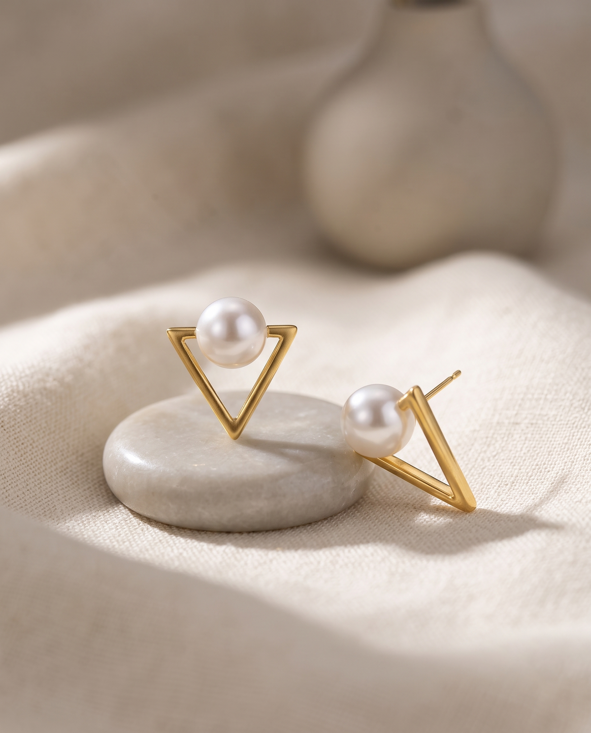 Pearl Triangle Stud Earrings
