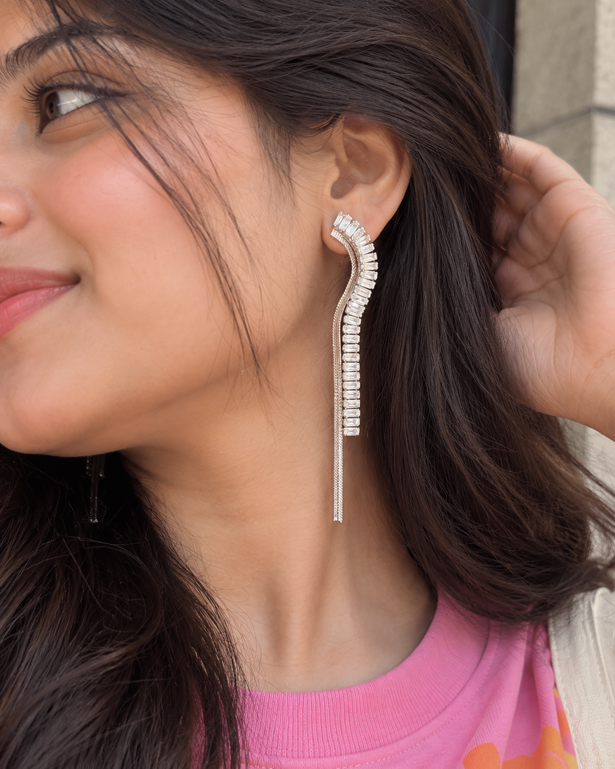 American Diamond Long Drop Earrings
