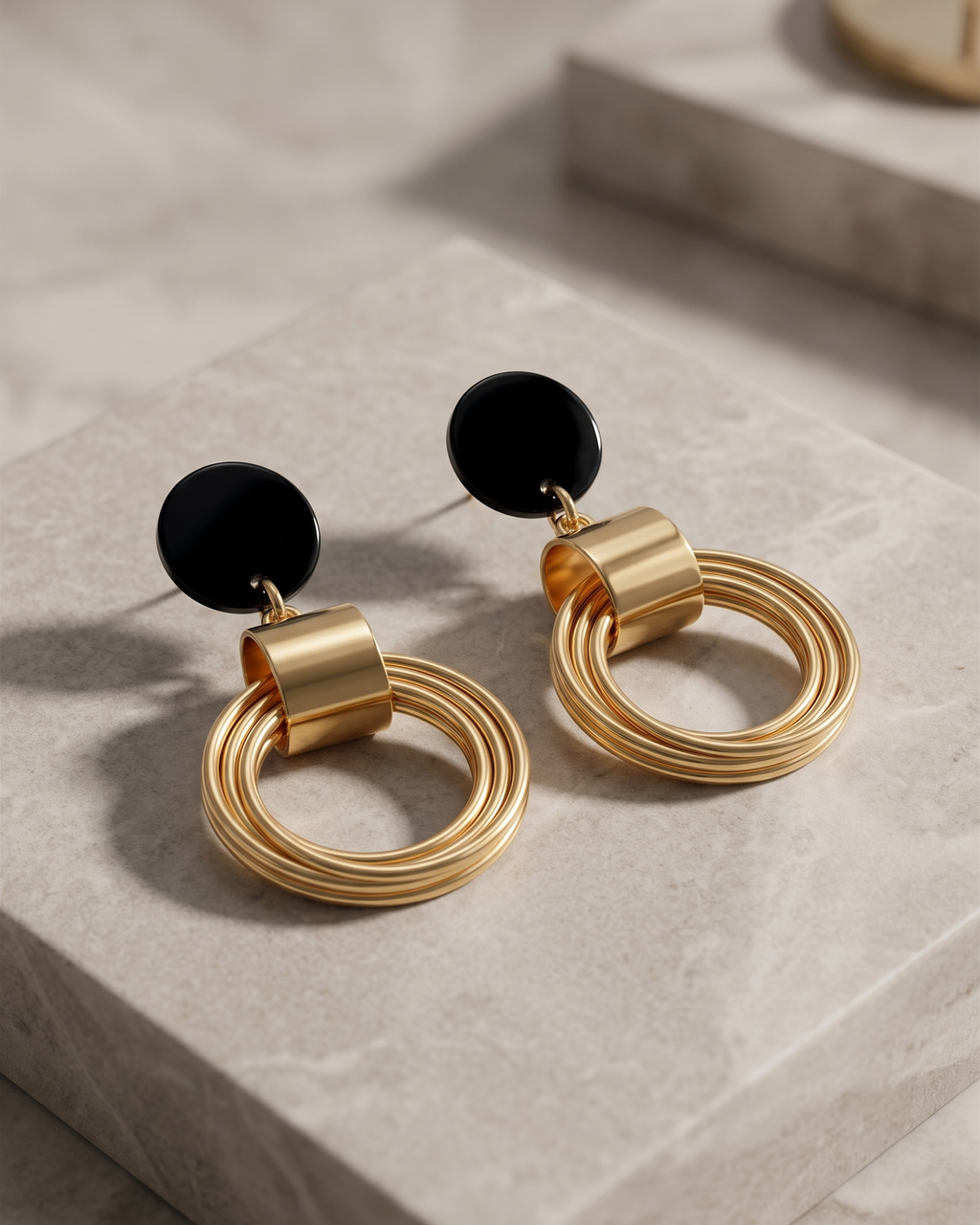Black & Gold Statement Hoop Earrings