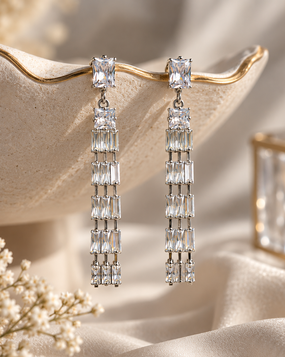 Crystal Cascade Drop Earrings (American Diamond)