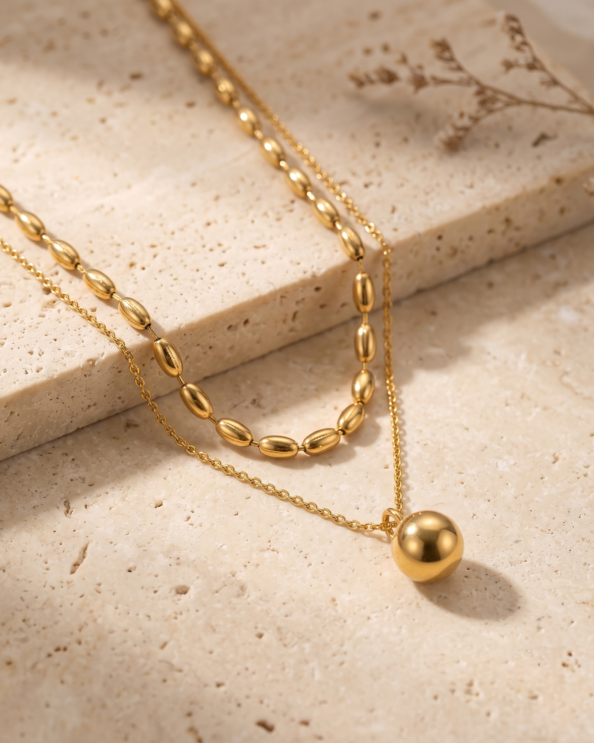 Golden Pearl Layered Necklace (Anti Tarnish)