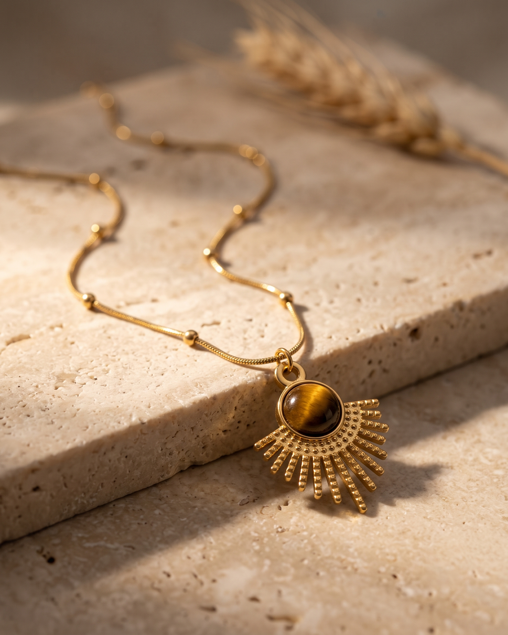Tiger Eye Sunburst Necklace (Anti Tarnish)