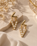Pearl V-Shaped Statement Drop Earrings