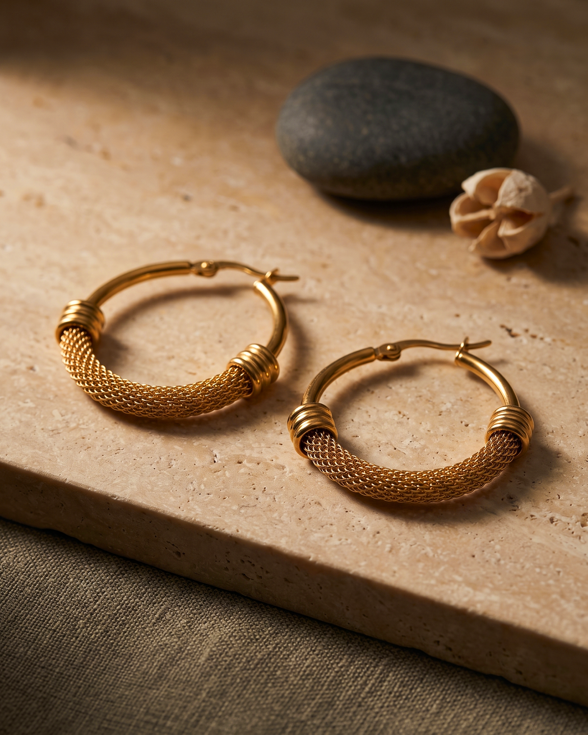 Textured Mesh Hoop Earrings (Anti Tarnish)