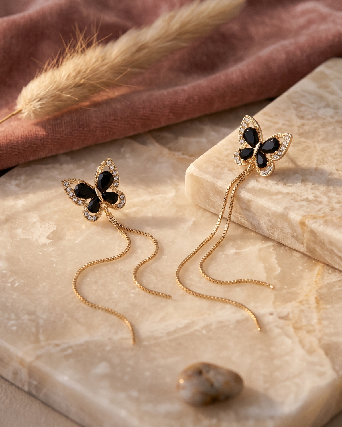 Black Butterfly Chain Earrings