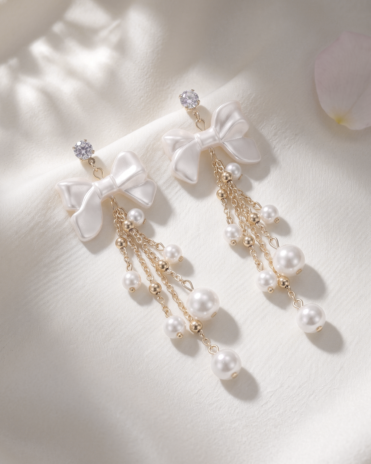 Pearl Bow Drop Earrings