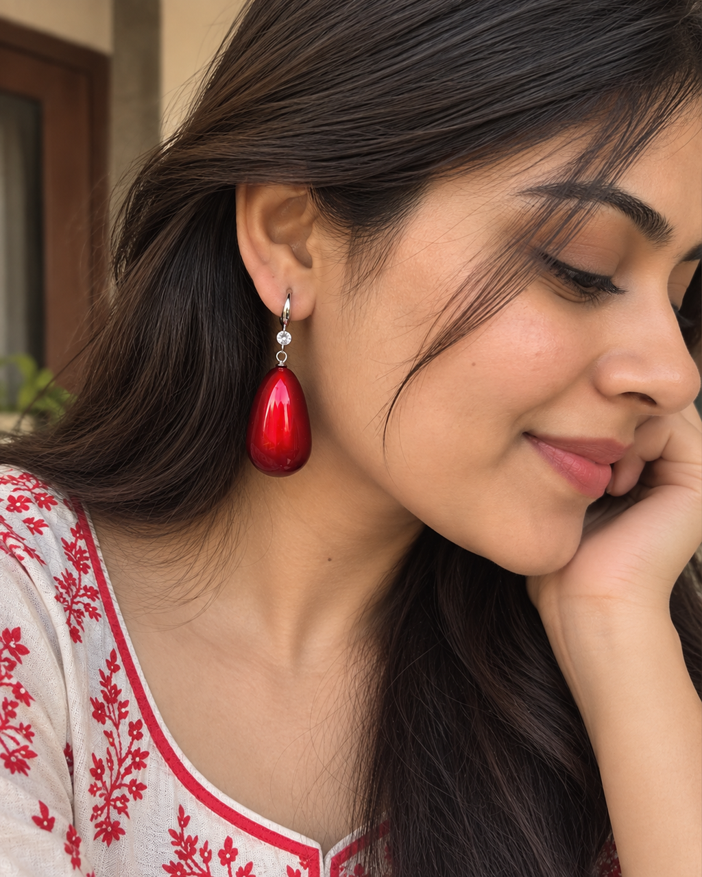 Red Teardrop Crystal Drop Earrings