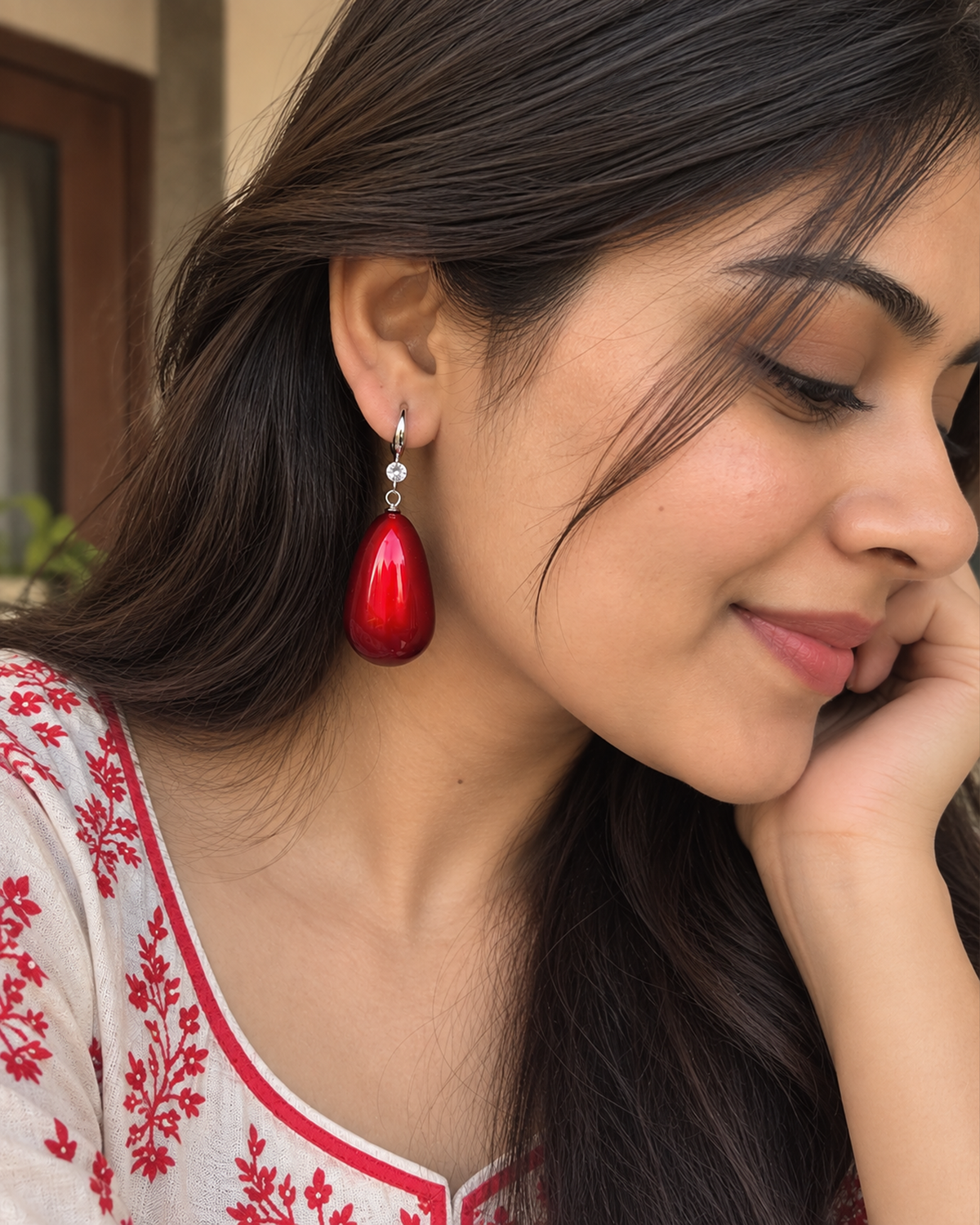 Red Teardrop Crystal Drop Earrings