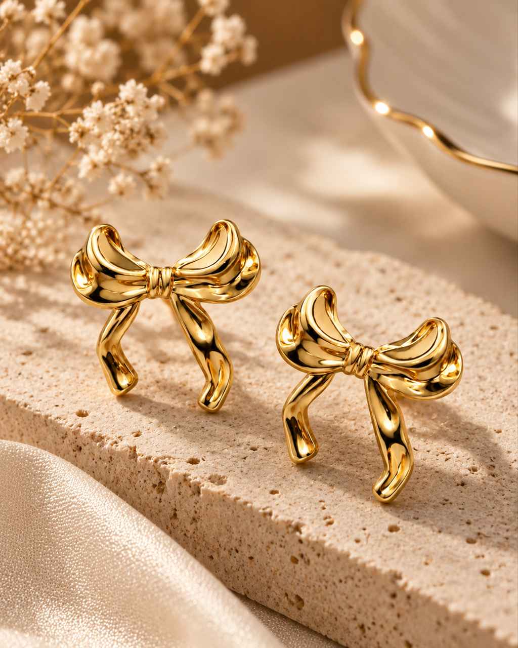 Golden Bow Statement Earrings (Anti Tarnish)