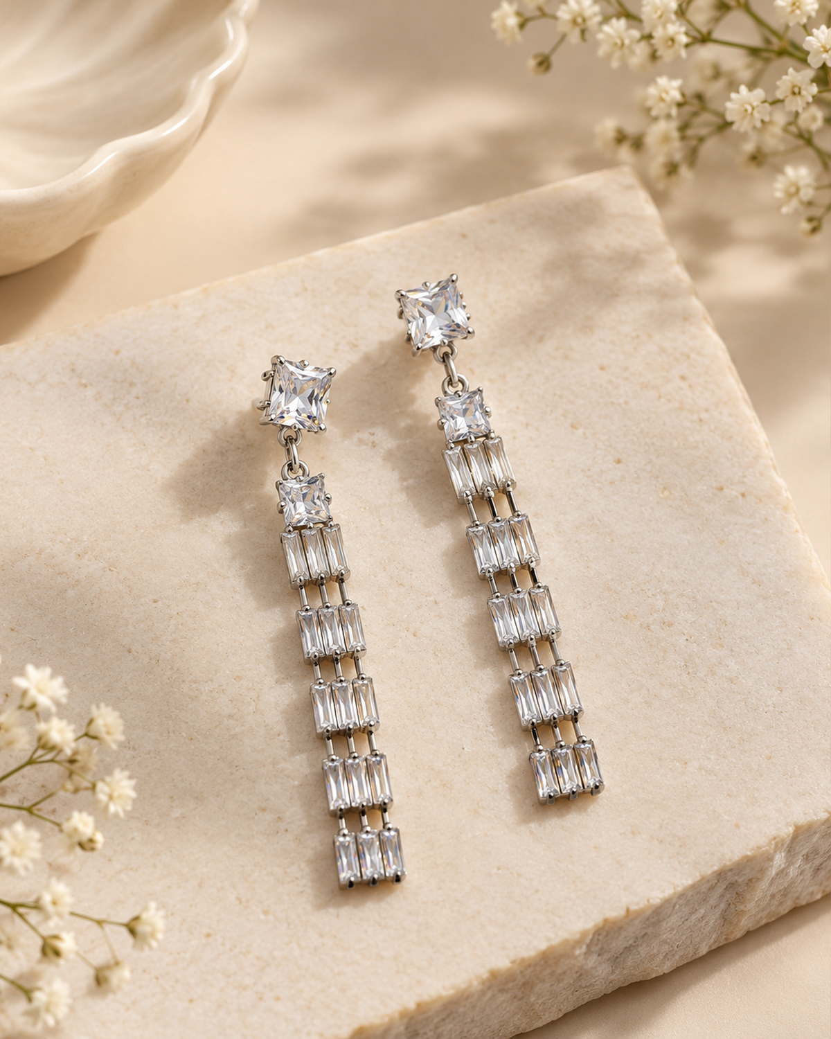 Crystal Cascade Drop Earrings (American Diamond)