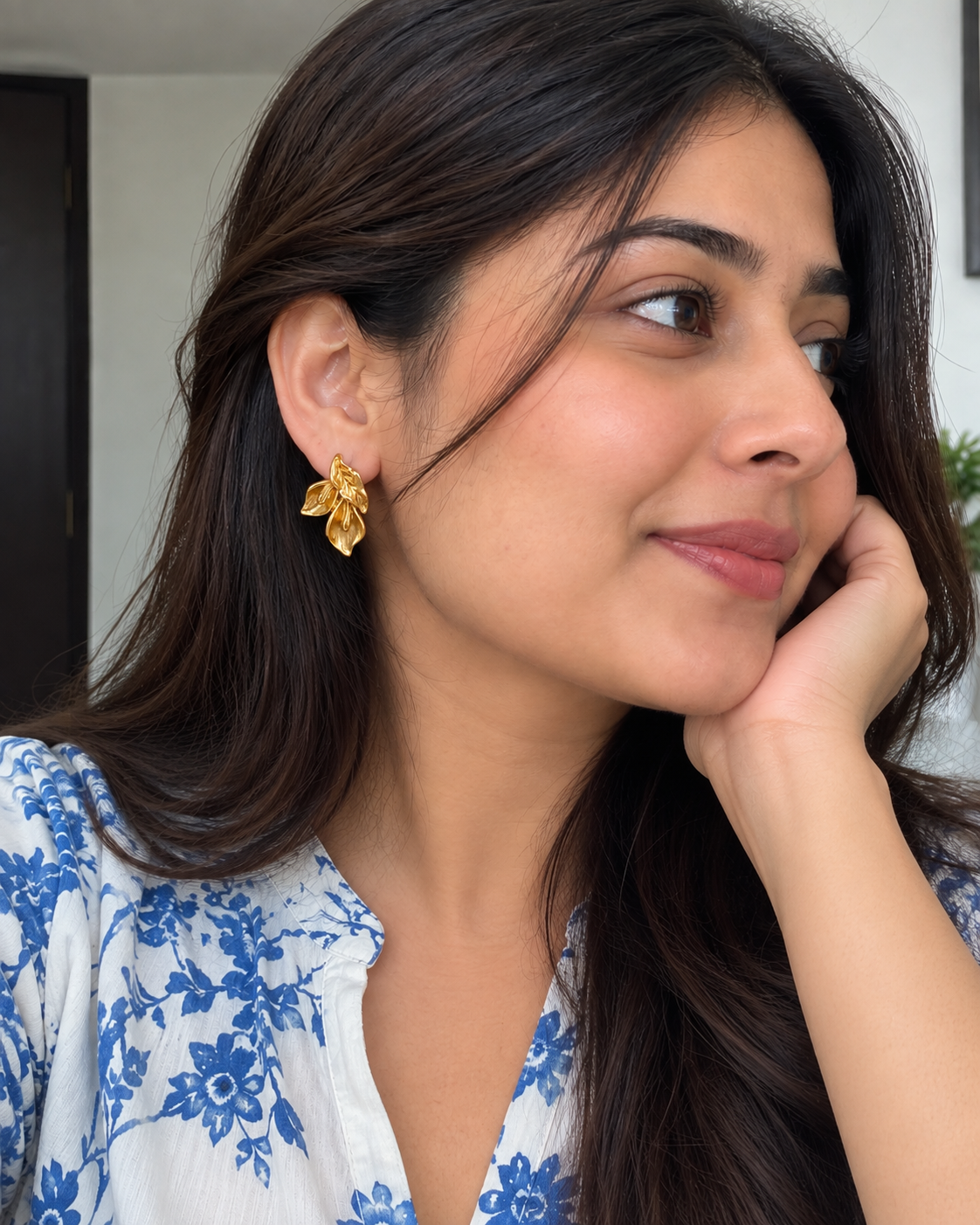 Golden Floral Petal Stud Earrings
