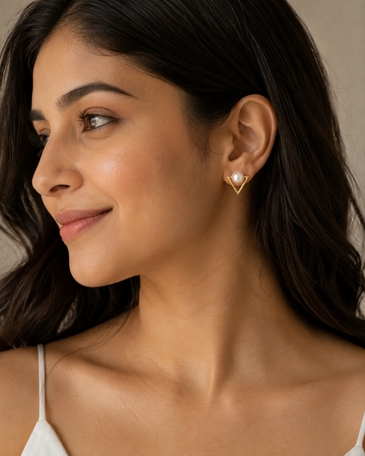 Pearl Triangle Stud Earrings