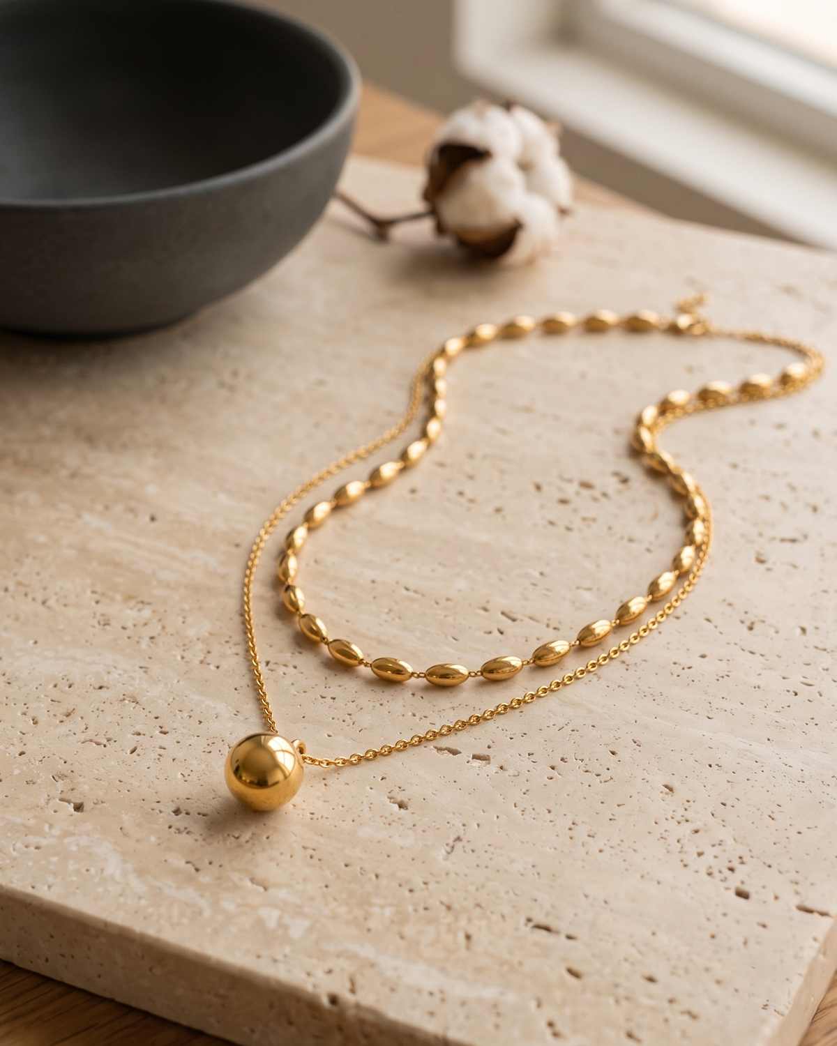 Golden Pearl Layered Necklace (Anti Tarnish)