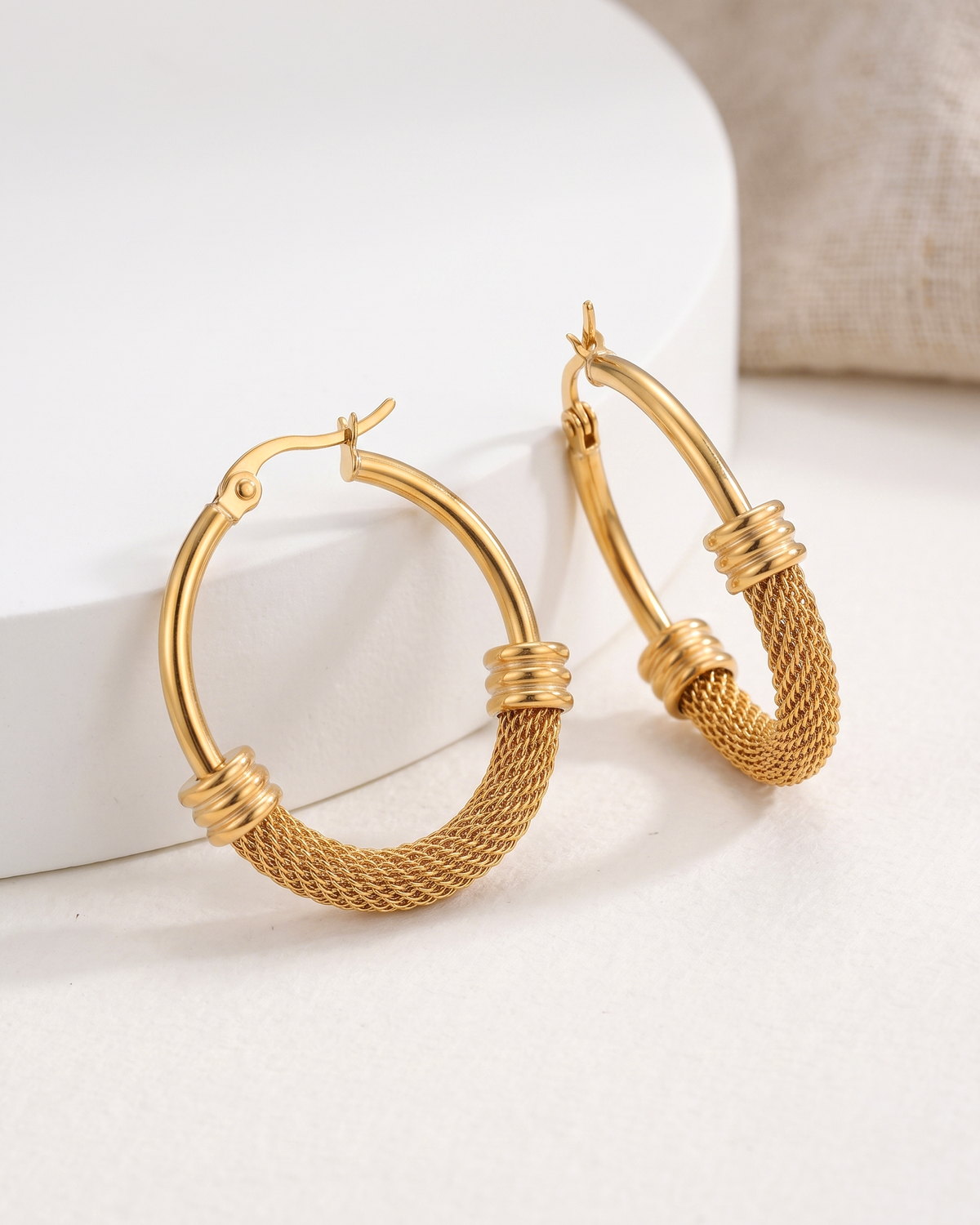 Textured Mesh Hoop Earrings (Anti Tarnish)