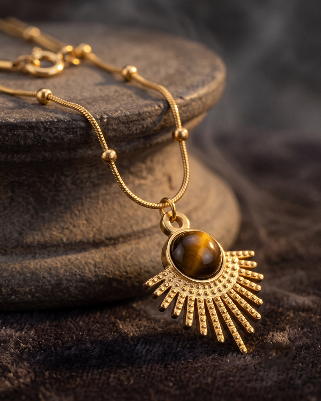 Tiger Eye Sunburst Necklace (Anti Tarnish)