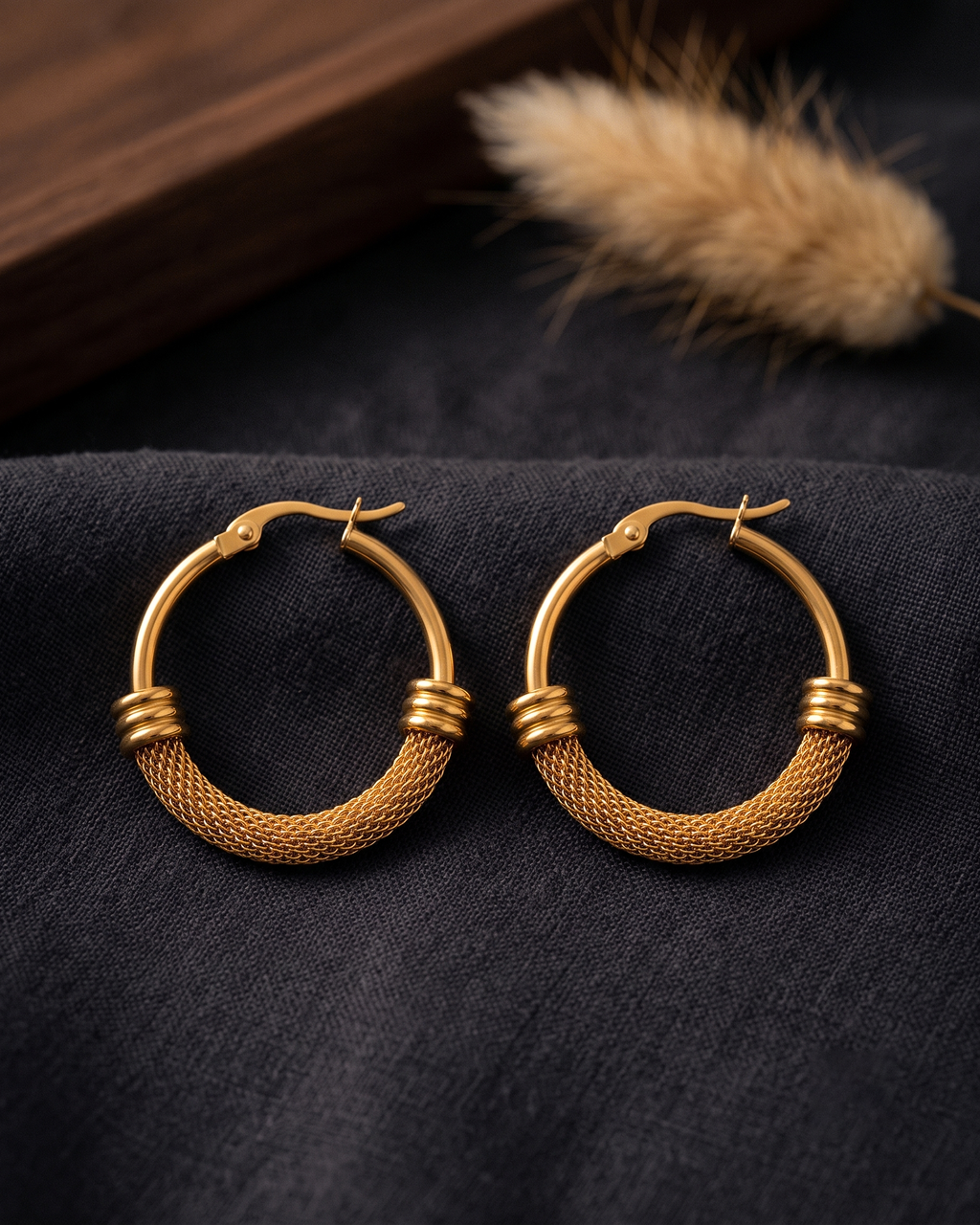 Textured Mesh Hoop Earrings (Anti Tarnish)