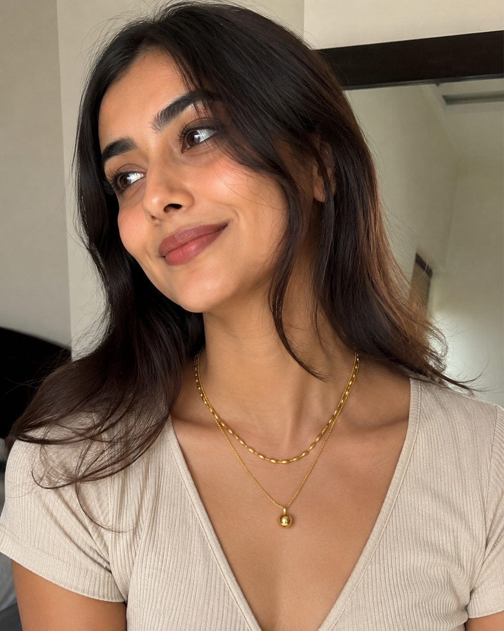 Golden Pearl Layered Necklace (Anti Tarnish)