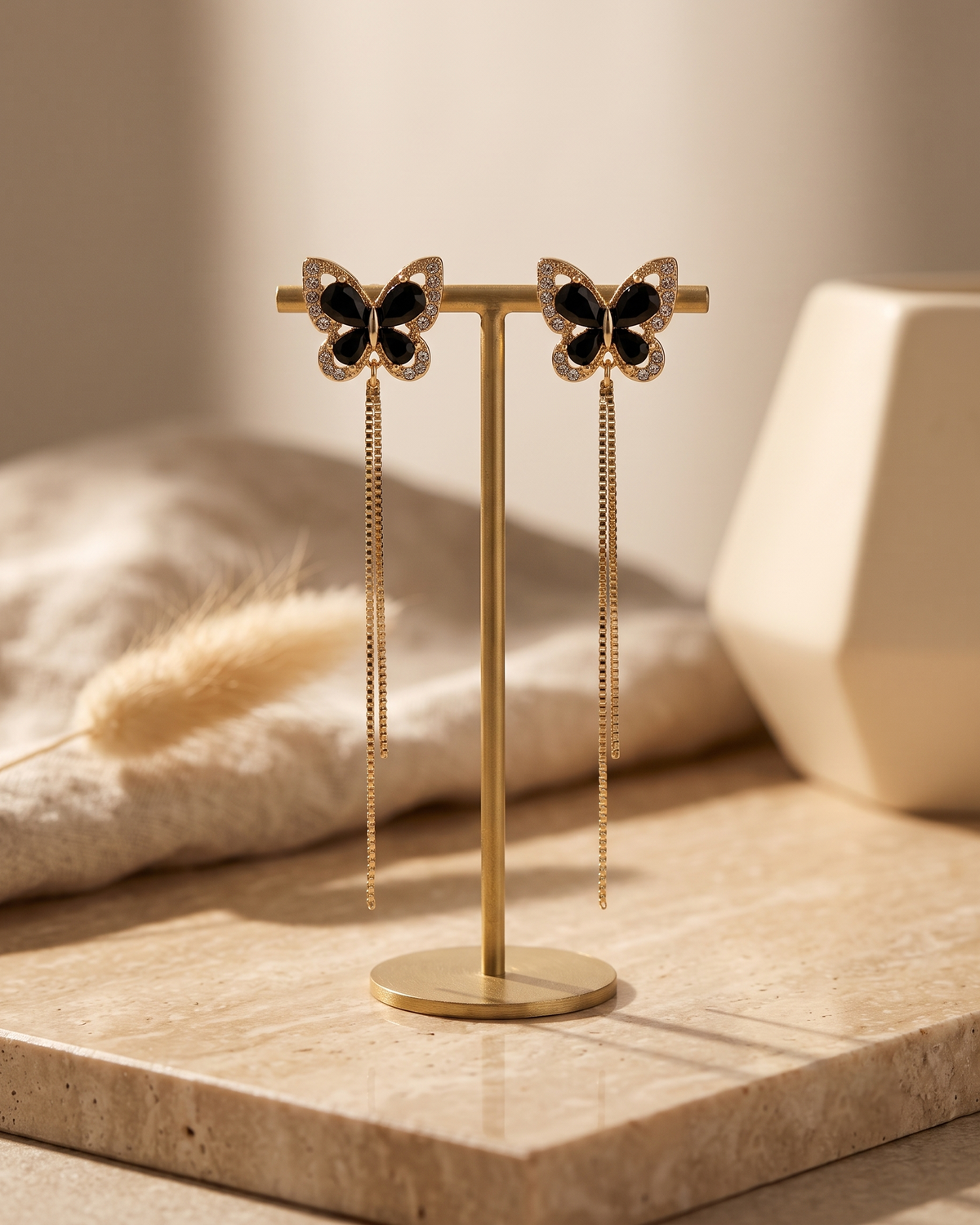 Black Butterfly Chain Earrings