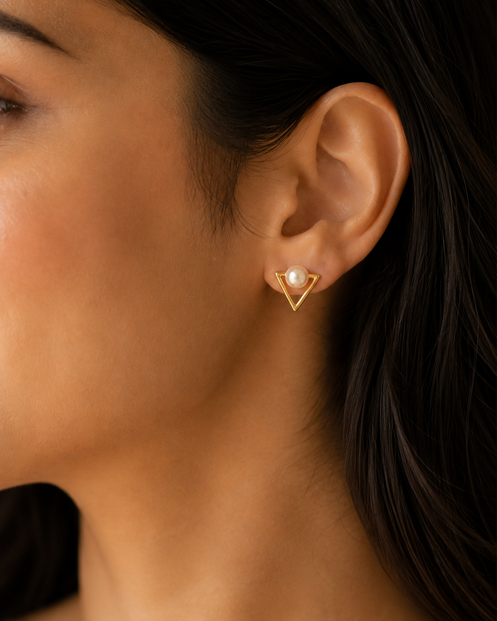 Pearl Triangle Stud Earrings