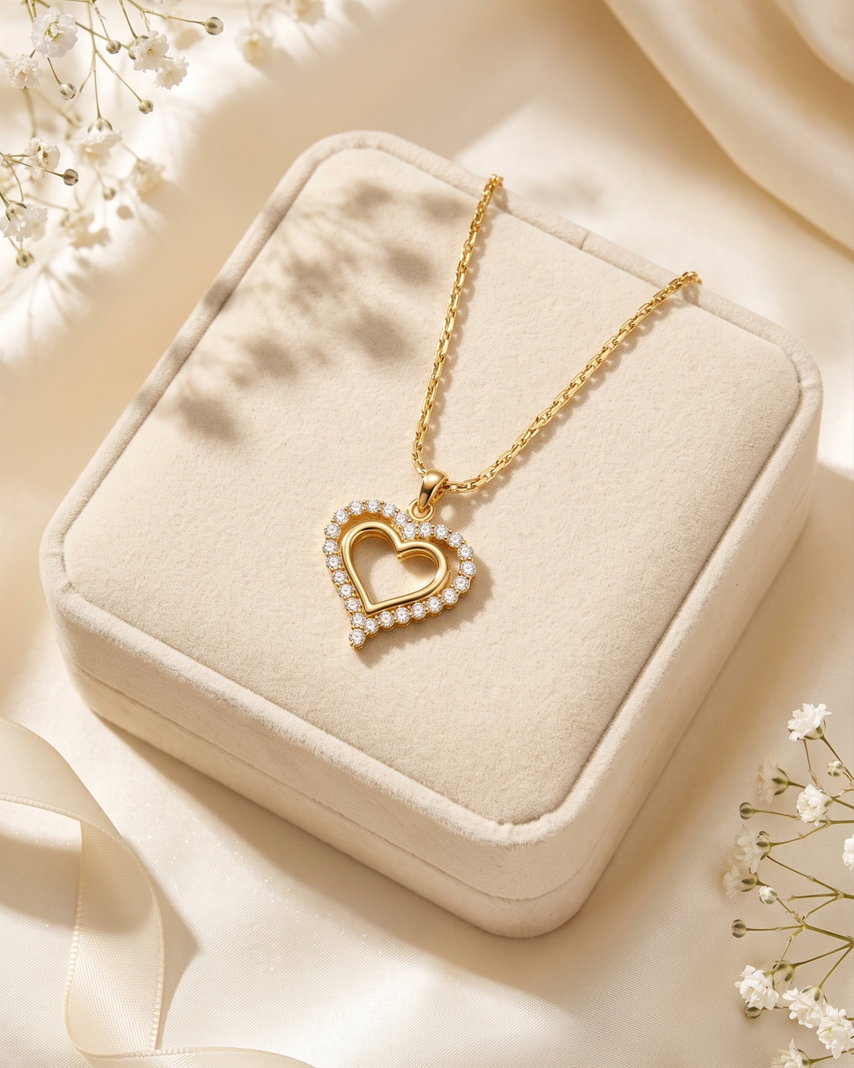 Elegant Heart Crystal Pendant Necklace (Anti Tarnish)