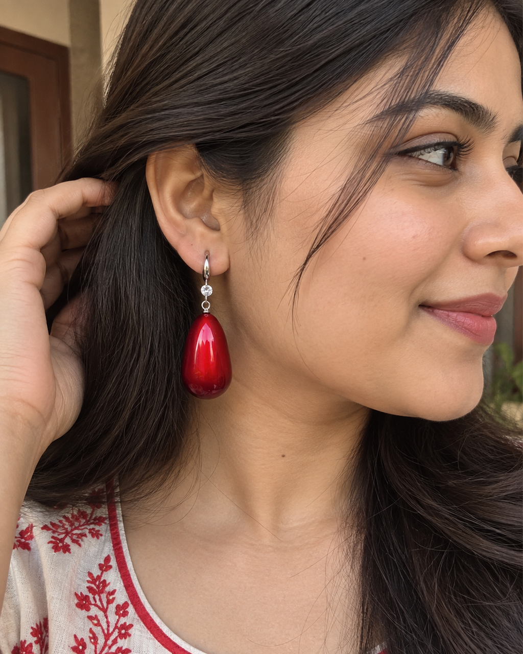 Red Teardrop Crystal Drop Earrings