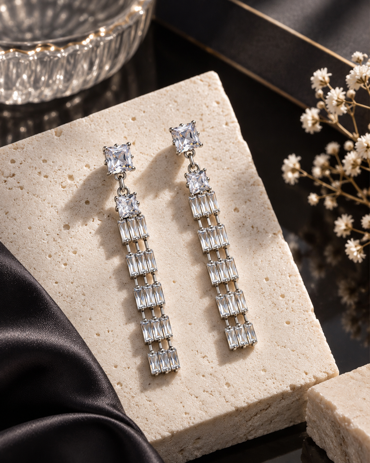 Crystal Cascade Drop Earrings (American Diamond)